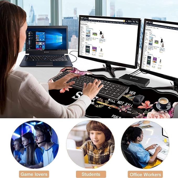 Mouse Pad with Wrist Support + Desk Mat + Coaster 3 in 1 Set XL Large Gaming Mousepad Ergonomic Mouse Pads for Desk Computer Laptop OfficeFlower Bible Verse Psalm 46-5