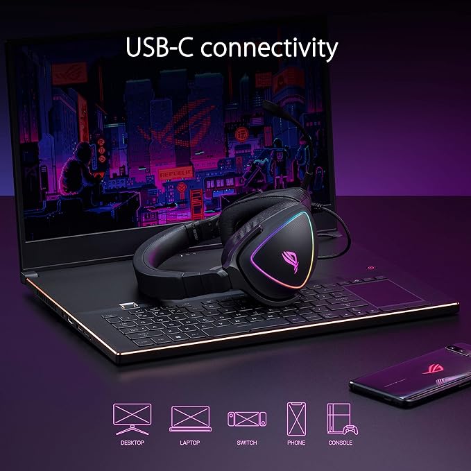 ASUS ROG Delta S Gaming Headset with USB-C | Ai Powered Noise-Canceling Microphone | Over-Ear Headphones for PC Mac Nintendo Switch and Sony Playstation | Ergonomic Design  Black