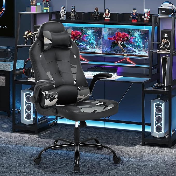 PC Gaming Chair Home Office Computer Chairs Rcline Racing Game Chair with Adjustable Headrest and Armrest High Bakc Desk Chairs Swivel Task Rolling Chair Camo