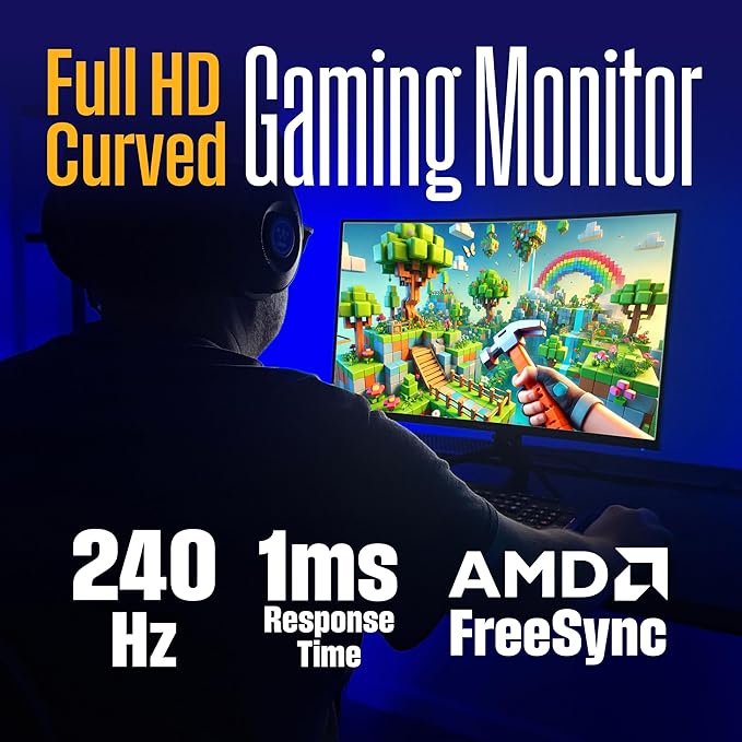 Westinghouse 32 Inch Curved Full HD Gaming Monitor 240Hz AMD FreeSync Support Low Motion Blur 1500R Curve 1920 x 1080 for PC Games with Built in Speakers DisplayPort HDMI