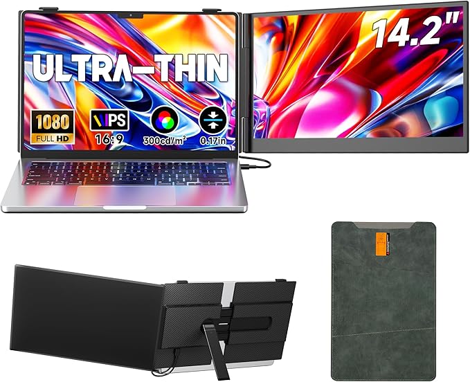 Laptop Screen Extender 0.17 Ultra-Thin 14.2 FHD 1080P IPS Portable Monitor for Laptop Dual Screen Travel Monitor Extender Suitable for 13-17.3 Plug &amp Play for Windows/Mac/Android/Switch/PS-5