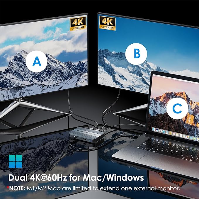 Thunderbolt4 Hub Dual Monitor WAVLINK Thunderbolt4 Hub with 3* Thunderbolt 4 Port 100w PD in USB-A 10Gb for MacBook Pro/Air M1 M2 M3 Thunderbolt 4/3 Laptop