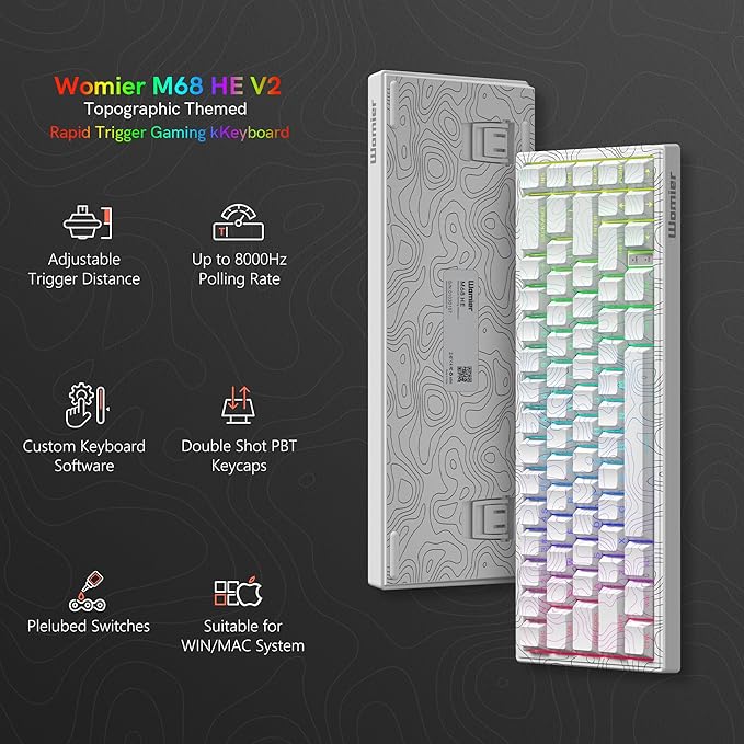 Womier M68 HE V2 Rapid Trigger Keyboard 60% Percent Hall Effect Topographic Gaming Keyboard Wired RGB Custom Mechanical Key Board with Magnetic Switch PBT Keycaps for Mac/Win (White)