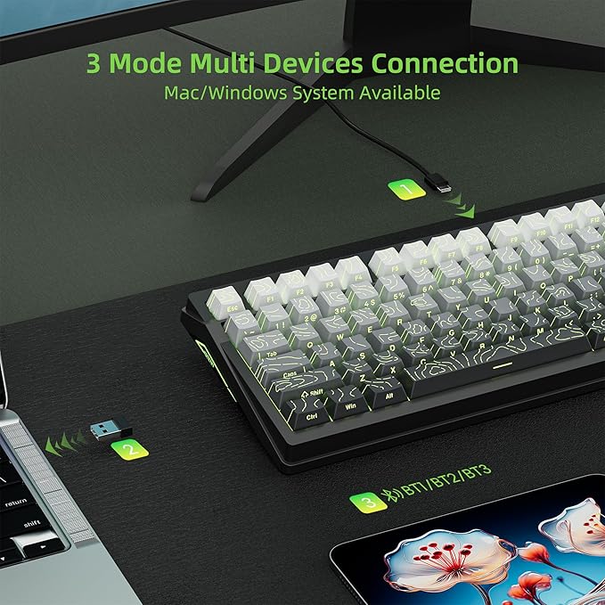 KUTETHY Wireless Mechanical KeyboardSmart Display &amp KnobTri-Mode BT5.0/2.4GHz/USB-CHot Swappable Pre-lubed Linear SwitchesContour keycapsRGB Backlit Gaming Keyboard (Ghost Switches)