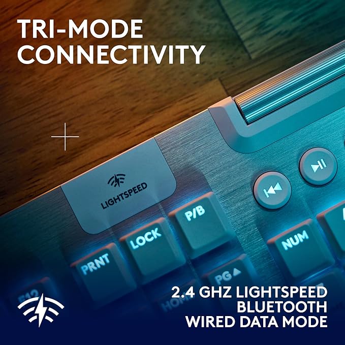 Logitech G915 X Lightspeed Low-Profile Wireless Gaming Keyboard Double-Shot PBT Keycaps Fully Programmable Keys RGB Backlighting Sleek Aluminum Finishing GL Brown Tactile Switches-PC/Mac - White