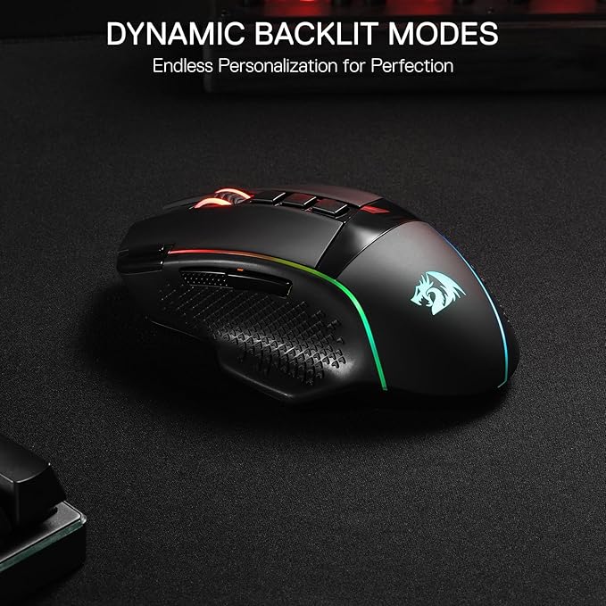 Redragon M991 Wireless Gaming Mouse 26000 DPI 3-Mode Gamer Mice w/Rapid Fire Key 9 Macro Buttons Powerful Capacity and RGB Backlight for PC/Mac/Laptop Black
