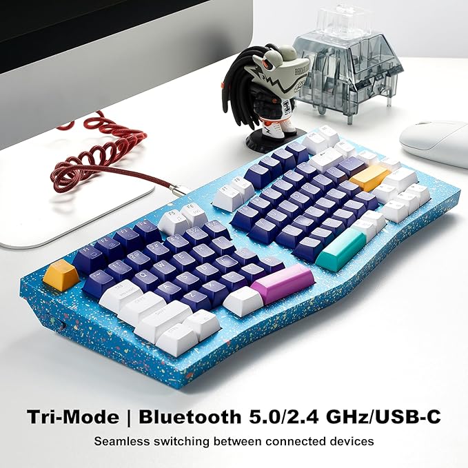 Hexgears F2 - Aluminum Custom Mechanical Keyboard Split Alice 83 Key Layout Ergonomic Keyboard Hot Swappable Creamy Linear Switch BT5.0/2.4GHz/USB-C RGB Backlit for Win/Mac (Color Blue)