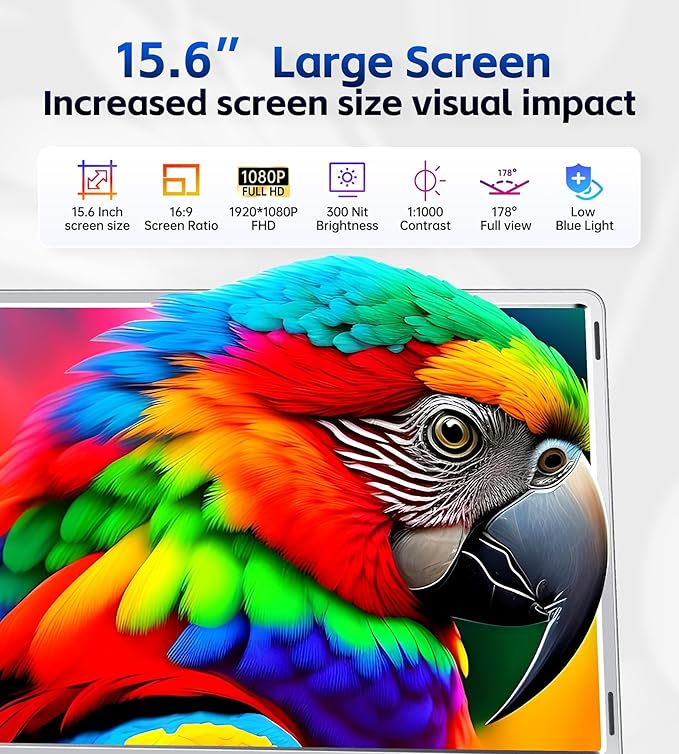 FOPO 15.6 Triple Laptop Screen Extender Left Screen 360° Rotation Laptop Monitor Extender Plug and Play Triplp Monitor for 13-17 Laptops with USB-C/HDMI for Windows/Mac(M1/M2/M3) Pro/Max - S10