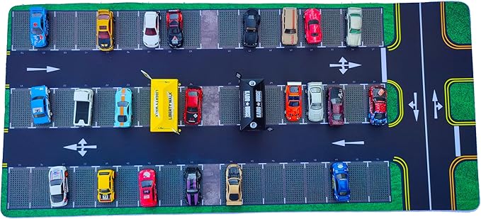 XXL 1/64 Scale Parking Lot Mouse Pad 90x40cm Non-Slip Rollable Desk Mat | Large Diorama Playmat for Hot Wheels Matchbox Mini GT Tarmac Inno64 and Diecast Car Collectors Kids and Gamers