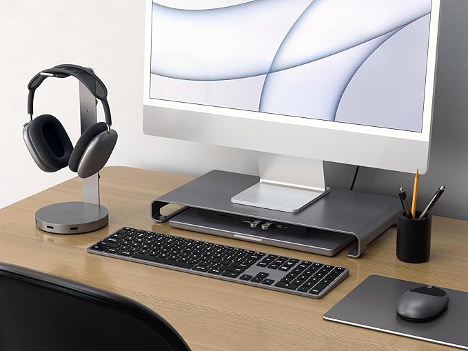 Satechi USB C Hub Monitor Stand for Desk with USB-C Data Port 3 USB 3.0 Ports Micro/SD Card Readers Audio Jack Computer Monitor Stand for Desktop Computers Monitors and Laptops