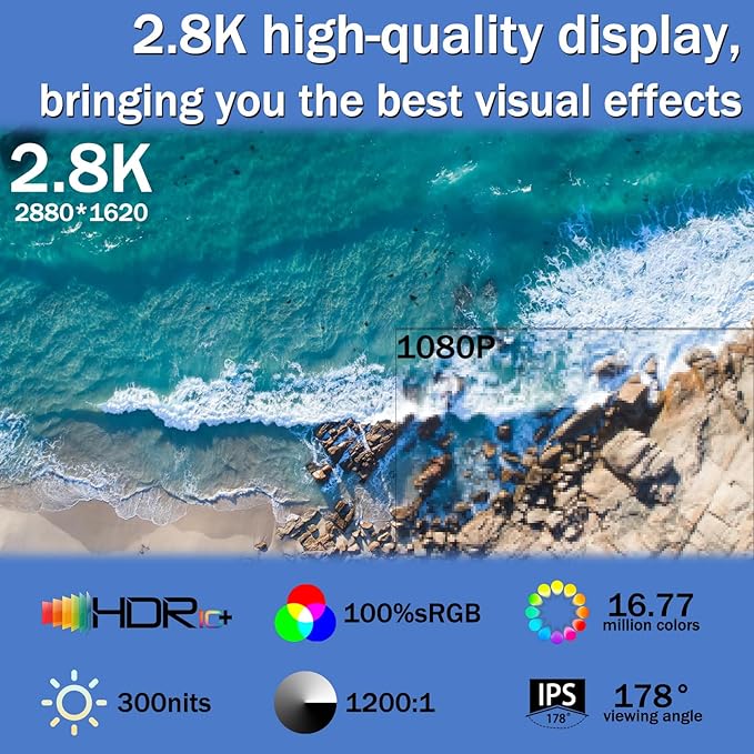 Portable Monitor Touchscreen 15.6 2.8K Laptop Screen Extender 2880x1620100Hz100％sRGBw/45° Adjustable Standmini HDMI USB-C Computer Display for Laptop PC Phone Mac
