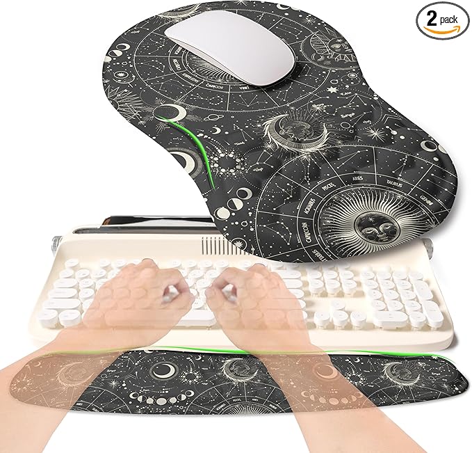 2-in-1 Ergonomic Set Wave Rise Keyboard Wrist Rest and Massage Bulge Slope Mouse Pad Wrist Support Cushion Memory Foam Integrated to Relieve Wrist Pain Constellation