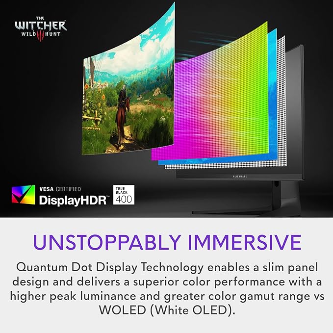 Alienware AW3423DWF Curved QD-OLED Gaming Monitor - 34-inch Quantum Dot OLED 0.1Ms 165Hz 21:9 Curved Display 99.3% DCI-P3 Color Gamut VESA DisplayHDR True Black 400 AMD FreeSync Premium Pro - Black