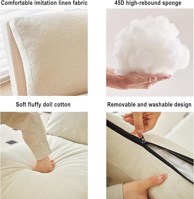 BTZHY Floor Chair Floor Sofa Bed Folding Lazy Sofa Chair Foam Filling Extra Thick Floor Couch Chair Convertible Sleeper Chair Bed 5 Angle Adjustment Recliner Chair for Bedroom Living Room