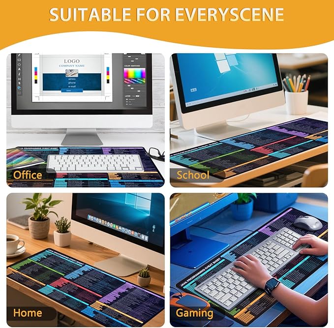 Java Programming Mouse Pad Large Mousepad for Java Cheat Sheet Extended Gaming Pad for Mouse and Keyboard High Definition Printing StitchingWashable Anti Slip