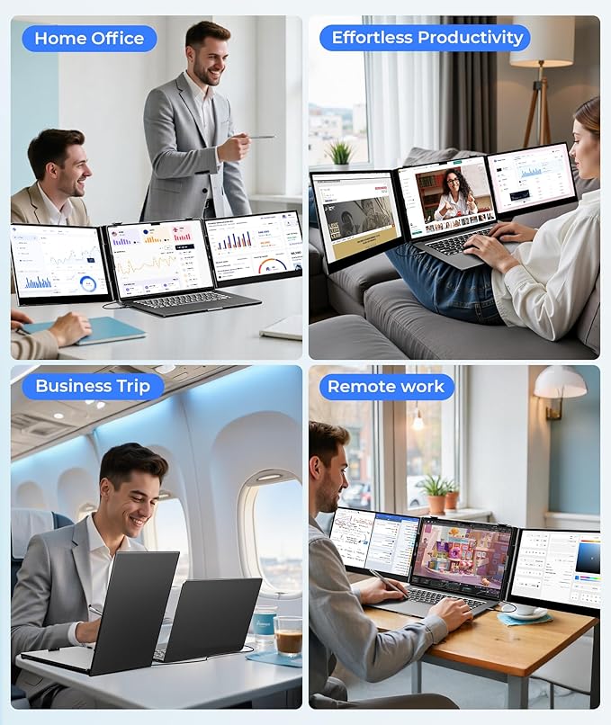 Laptop Screen Extender Ultra Thin 14 FHD 1080P Triple Portable Monitor for Laptops 13-17.3 2.2 LB Lightweight Laptop Monitor Extender with USB-C/HDMI Port Plug-Play for Mac/Windows/PS5/Android