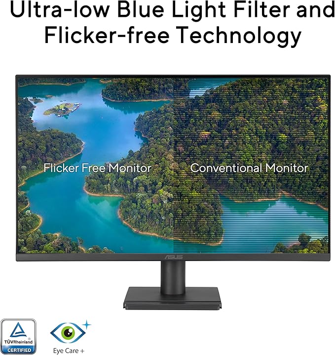 ASUS 27 1080P Eye Care Monitor (VA279HG) - IPS Full HD 99% sRGB Frameless 120Hz 1ms Adaptive-Sync HDMI VGA Low Blue Light Flicker Free Wall Mountable 3 yr Warranty