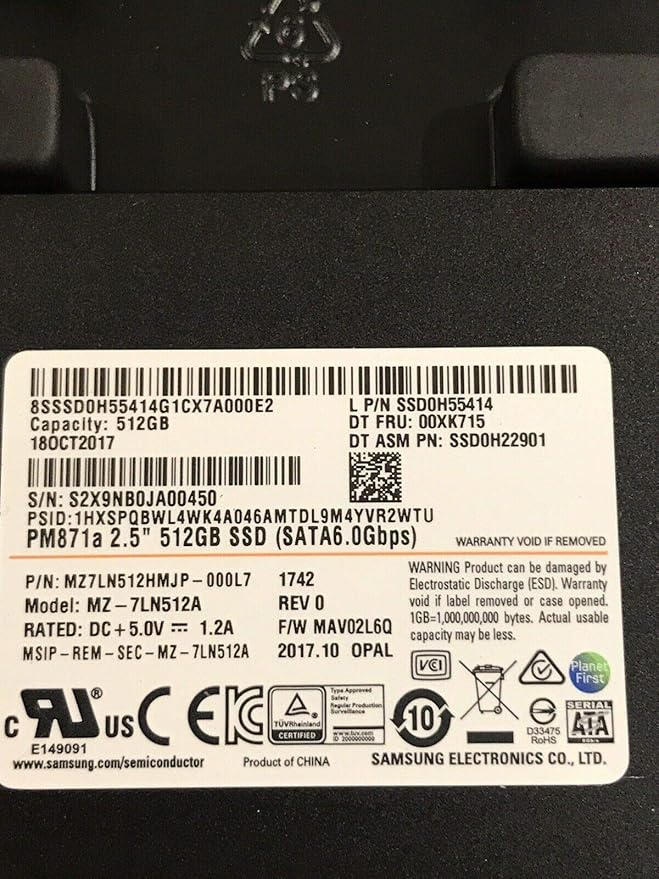 New Genuine 512 GB SSD Hard Drive for 00XK715