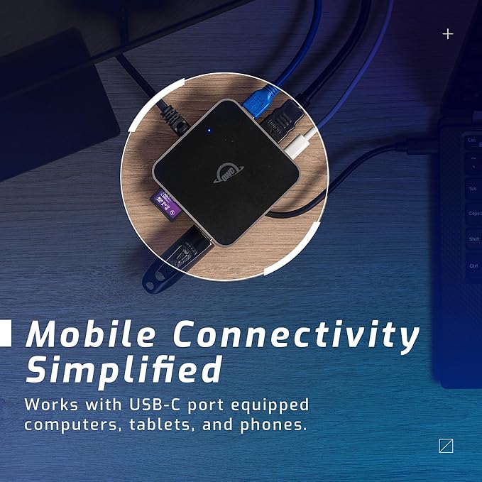 OWC USB-C Travel Dock E 6 Port Bus-Powered USB Type-C 100W Pass Through one 4K Display (2) USB 3.2 Type-A HDMI SD Card Gigabit Ethernet Compatible with Thunderbolt Devices