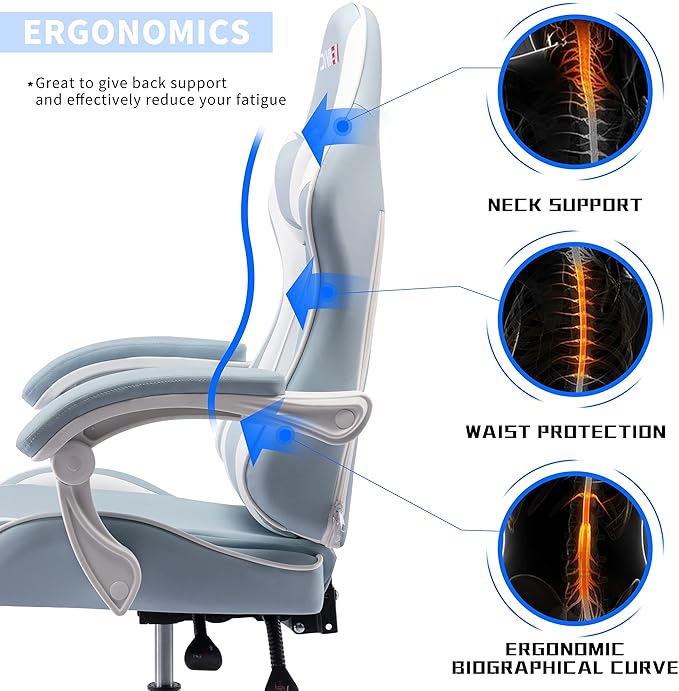 ALEAVIC Gaming Chair for Adults High Back Ergonomic Computer Gaming Chair with Headrest and Lumbar Support Blue