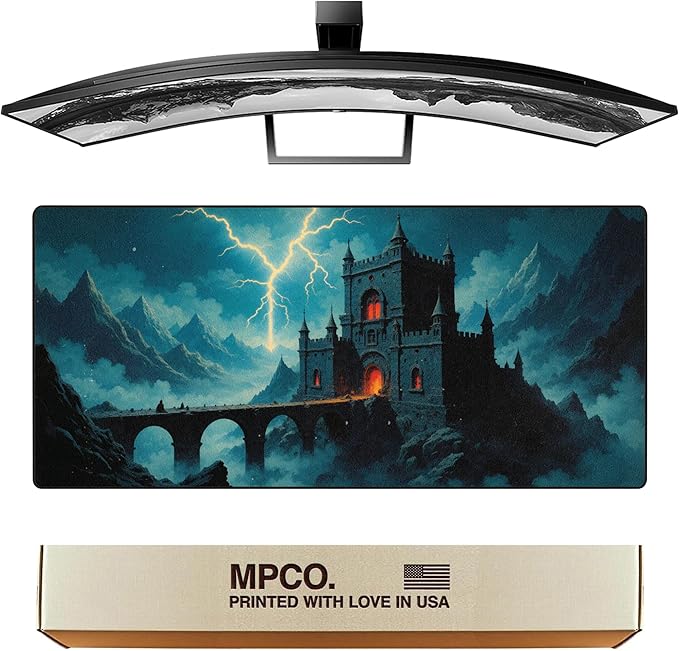 MPCO. Dark Fantasy Large Gaming Desk Pad - 36 x 17 Duraglyde Fabric Thunder’s Wrath Keep Desk Mats - Non-slip Washable Smooth Glide for Precision Gaming &amp Work
