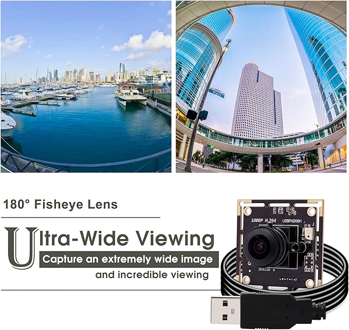 SVPRO Fisheye Lens 180 Degree USB Camera Module HD 1080P Sony IMX323 USB Camera Board with Microphone 0.01Lux Low Light Web Security Cam H.264 Video Output