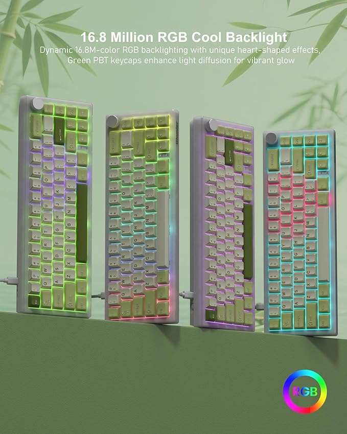 Womier 60% Gaming Mechanical Keyboard Green QMK/VIA Creamy Keyboard Wired Hot Swappable Gasket Mount RGB Key Board &amp PBT Keycaps(VK66 PRO)