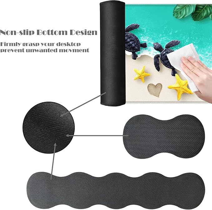 Ergonomic Keyboard Wrist Rest &amp Mouse Pad Wrist Rest SetXL Gaming Desk Mat 31.5x 11.8Non-Slip BaseMemory FoamEasy Typing Pain Relief for Office &amp HomeSea Turtles on Beach