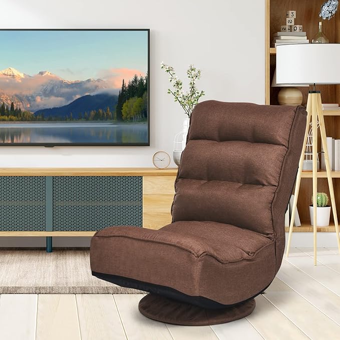 COSTWAY Folding Floor Chair Adjustable 5-Position Video Gaming Chair with 360 Degree Swivel Detachable Cover Padded Backrest Multipurpose Living Room Floor Lounger for TV Reading Playing Coffee