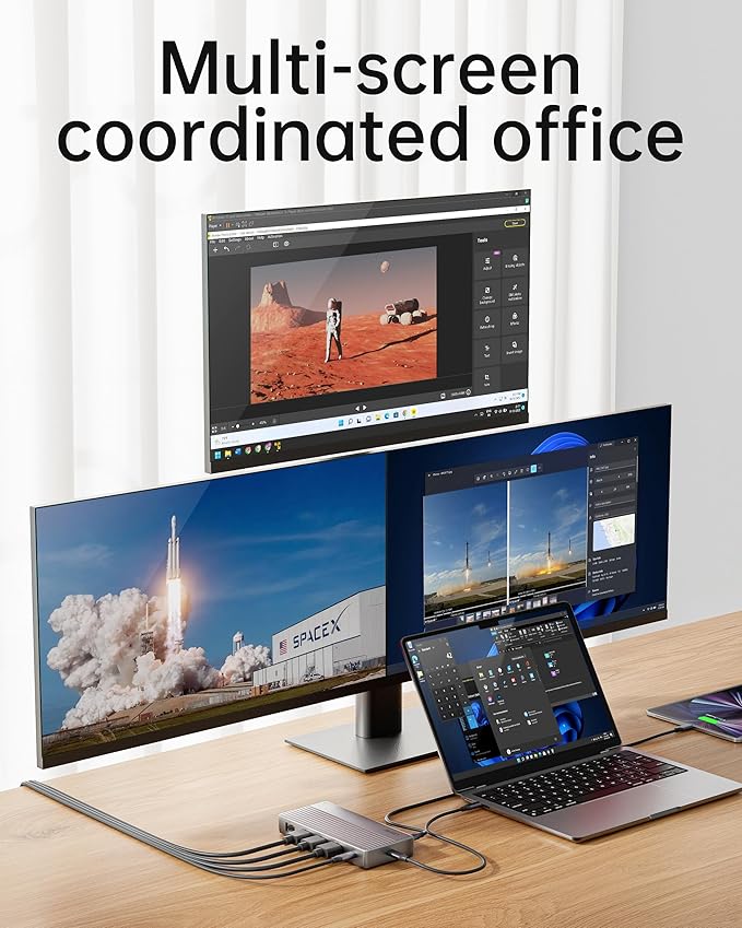 USB C Docking Station 3 Monitors11 in 1 Laptop Docking Station Dual Monitor with Dual HDMI 4K@60hz+DP 4k@60Hz+Ethernet+3USB+1USB C+PD+SD/TFUSB C Hub Multiport Adapter for Dell/HP/Surface/Lenovo