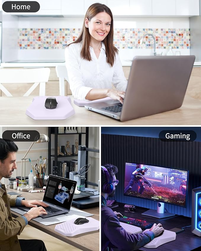 Ergonomic Mouse Pad Wrist Rest Support Massage Design Surface for Carpal Tunnel Pain Relief Memory Foam Non-Slip PU Base for Computer Desk Purple
