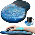 Mouse Pad with Wrist Support Gel Blue Ocean Pattern Design Ergonomic Gaming Mousepad with Wrist Rest for Laptop Computer Home Office Working Mouse Mat + A Cute Coffee Pad