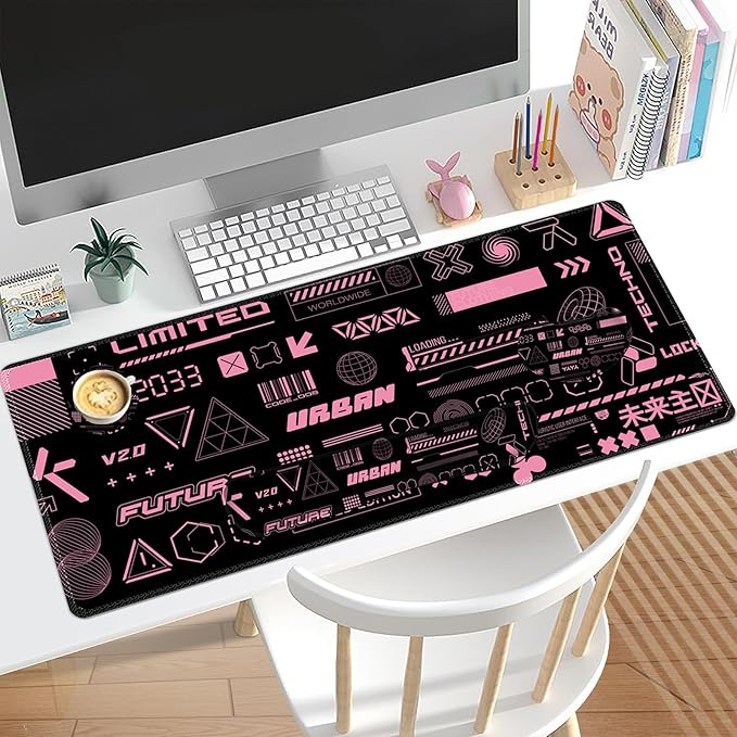 Large Mouse pad for Desk Computer Desk Mat XXL Keyboard Mousepad with Wrist Rest Easy Typing &ampPain Relief Ergonomic Memory Foam Wrist SupportPink Future 2033