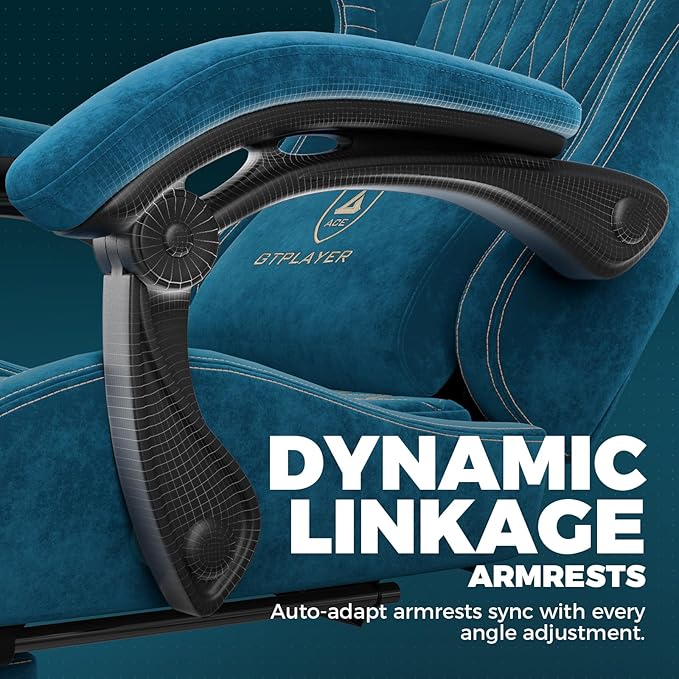 GTPLAYER ACE-PRO Music Gaming Chairs – Built-in Speakers App Support &amp Bluetooth Control Computer Game Chairs with Footrest for Adults Ergonomic Reclining Silla Linkage Armrest Blue 【Velvet】
