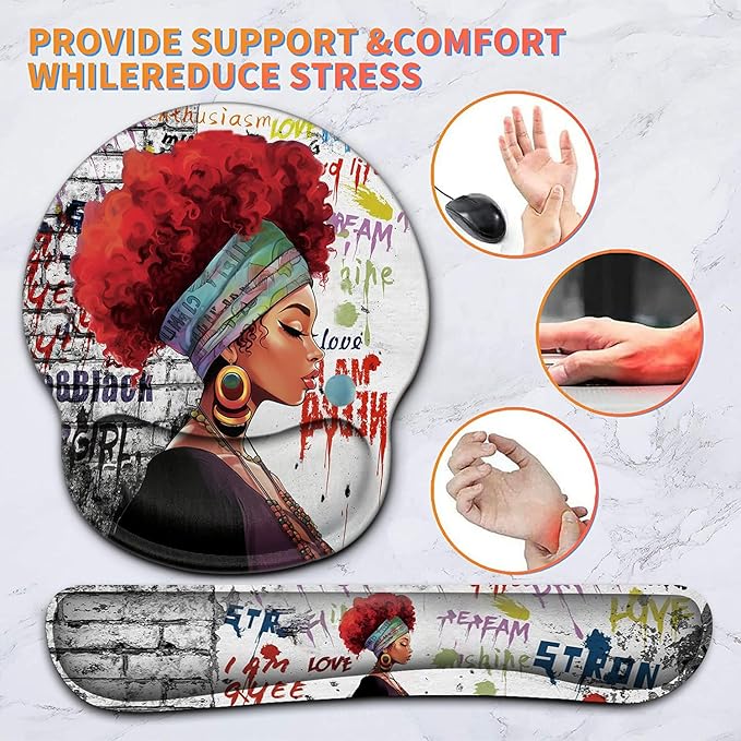 Ergonomic Mouse Pad Wrist Support Gel and Keyboard Wrist Rest Set for Laptop Mac Gaming and Office Durable Comfortable and Pain Relief + Coaster (Yu-Mouse pad-h2)