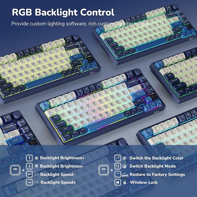 RK ROYAL KLUDGE M75 Wireless Mechanical Keyboard w/Screen and Volume Knob 2.4G/USB-C/BT Gasket Mounted 75% Gaming Keyboard with 81 Keys RGB Backlit Hot-Swap Creamy Switch Blue