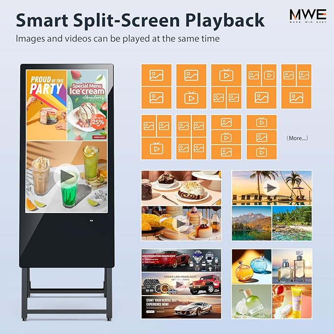 MWE 32 Inch Digital Signage Display Portable LCD Digital Kiosk Advertising Display Poster Android Kiosk with Auto Media Player HDMI/USB
