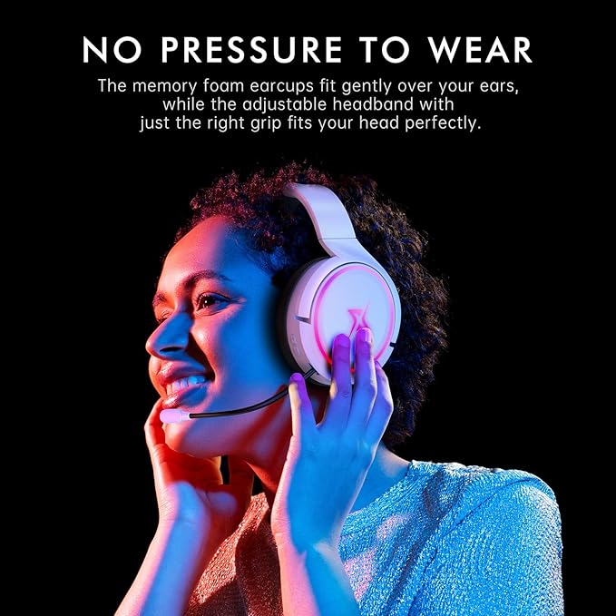 2.4G Wireless Gaming Headset for PC PS4 PS5 Switch MacMobile- Rotatable &amp Foldable Bluetooth V5.3 Headphone-20h Battery &amp RGB Light-Memory Ear Pads-Stretchable Noise Cancelling