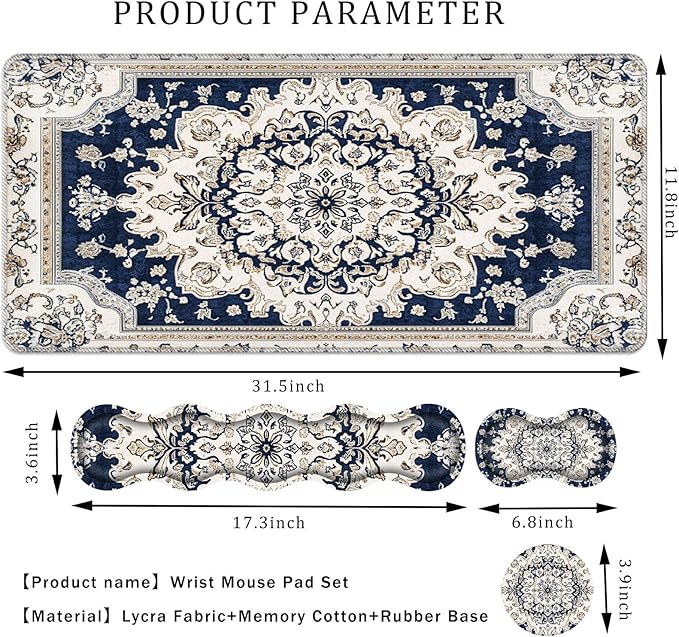 Keyboard Wrist Rest SetMemory Foam Wrist Support Mouse Pad31.5x11.8 Desk Mat for Comfortable Typing &amp Pain ReliefNon-Slip Base for Office &amp Home Use - Vintage Bohemian
