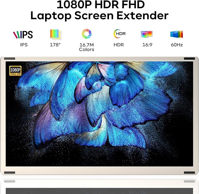 Laptop Screen Extender 15.6'' 1080P FHD Laptop Monitor Extender with 235°Rotation Detachable Dual Monitor Plug &amp Play Triple Screen for 13-17.3 Laptops Compatible with Mac/Wins/Android/Dex