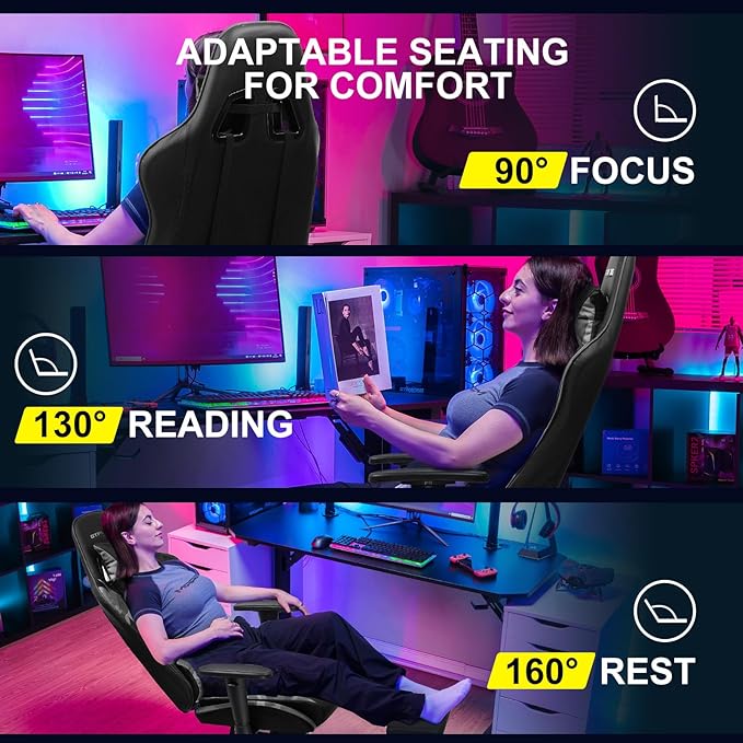 GTPLAYER Gaming Chair with Footrest Ergonomic Computer Game Desk Chair Reclining Game Chair Seat Height Adjustment Swivel Rocker with Headrest and Lumbar (Camouflage)