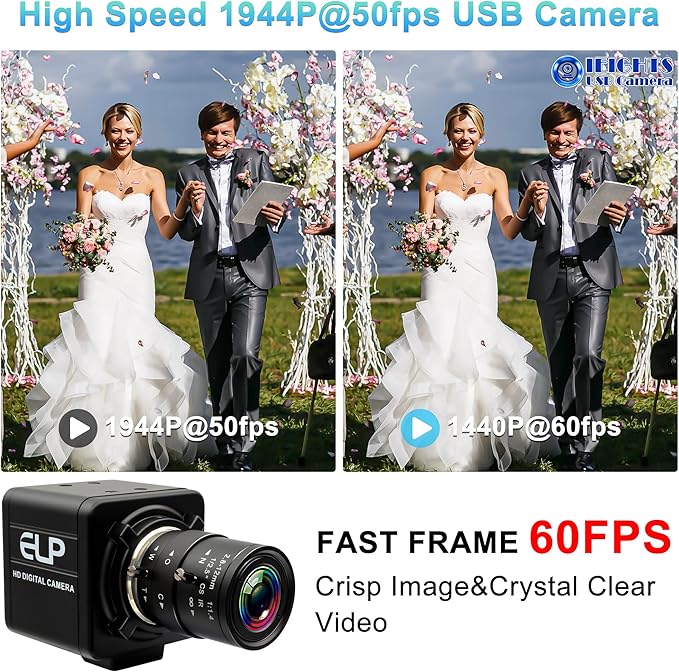 Global Shutter USB Camera Manual Focus Webcam High Speed 5mp@50fps 1440P@60fps Industrial Video Camera with Zoom Lens 2.8-12mm CS Mount Variable Focus Close-up PC Camera UVC Web Camera for Computer