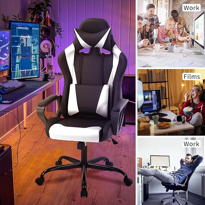 Bigacc Modern Ergonomic Gaming Chair Black Lumbar Support Flip Up Arms Headrest Heavy Duty 250 lbs Weight Limit