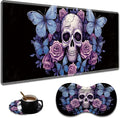 Extended Non-Slip Mouse Pad + Mouse Wrist Rest + Lace-Shaped Coaster Set Ergonomic Design Suitable for Desk and Home Gaming Table Mat Skull Butterfly Roses