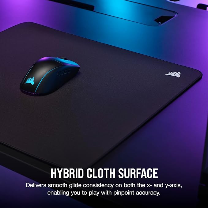 Corsair MM500 v2 Hybrid Cloth Gaming Large Mouse Pad – 45cm x 40cm – Spill-Proof Coating – Anti-Fray Stitched Edges – Non-Slip Rubber Base – Black