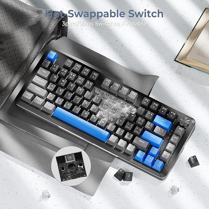 Redragon K681 Wireless Mechanical Keyboard Gasket Mounted RGB Gaming Keyboard with Volume Knob MDA-Profile Pre-Lubed Linear Switches 81 Keys 75％ Tri-Mode Hot Swappable for PC/Xbox/Ps4/5 (Blue)