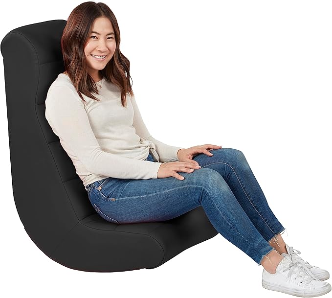 Factory Direct Partners Soft Ergonomic Horizontal Soft Floor Video Rocker - Cushioned Ground Chair Great for Reading Gaming or Watching TV for Kids Teens and Adults - Black 10489-BK