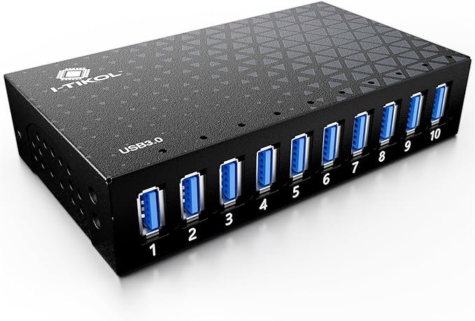 10 Ports USB Hub 3.0 Powered Aluminium - USB Hub Charger - Multiple Port - USB Splitter Hub with Power Adapter 12V/5A/60W - for Laptop PCFlash Drives HDDHard DriveMouseXPSXboxKeyboard