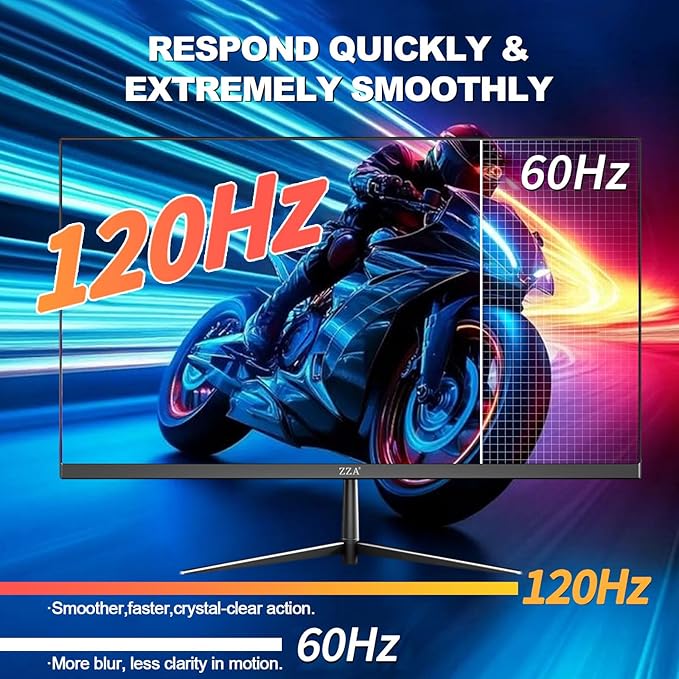 ZZA 24.5 120Hz Curved Gaming Monitor | FHD 1080P Frameless Design AMD FreeSync Low Motion Blur Eye Care Technology DisplayPort &amp HDMI Connectivity VESA Wall Mount Compatible - Black