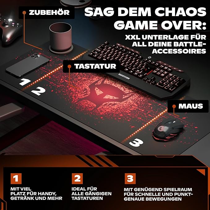 BEASTCOM Hero X2000 Gaming Mouse Pad Red - XL Mousepad 36x 12 Large Mouse Pad - Thick Cloth Desk Mat for Keyboard and Mouse - Non Stitched Edges &amp Anti Sweat Design